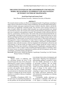 The Effectiveness of the Logotherapy Counseling Model Development to Improve Low Self-Esteem of Women Victims of Trafficking