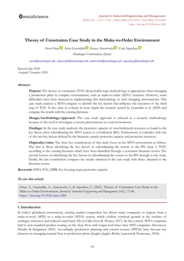 Theory of Constraints Case Study in the Make-To-Order Environment