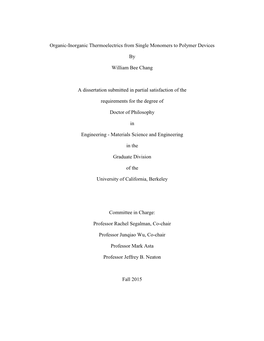 Organic-Inorganic Thermoelectrics from Single Monomers to Polymer Devices