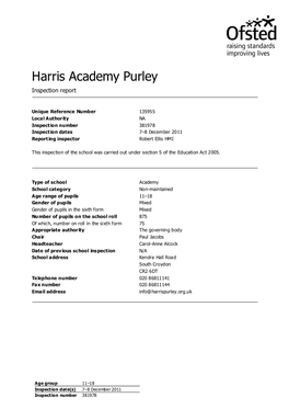 Harris Academy Purley Inspection Report