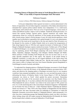 Changing Pattern of Regional Movement in North Bengal Between 1947 to 1990: a Case Study of Separate Kamtapur State Movement