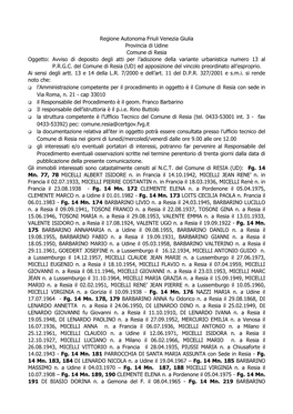 Regione Autonoma Friuli Venezia Giulia Provincia Di Udine Comune