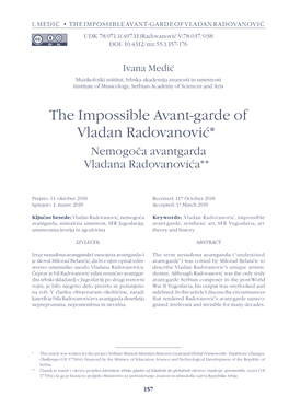 The Impossible Avant-Garde of Vladan Radovanović*1 Nemogoča Avantgarda Vladana Radovanovića**2