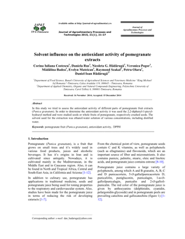 Solvent Influence on the Antioxidant Activity of Pomegranate Extracts Corina Iuliana Costescu 1, Daniela Rus 1, Nicoleta G