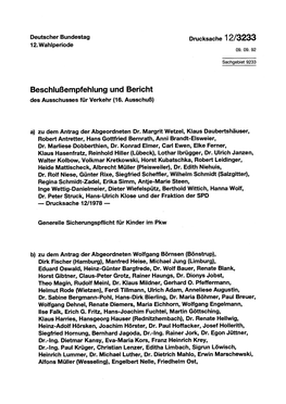 Beschlußempfehlung Und Bericht Des Ausschusses Für Verkehr (16