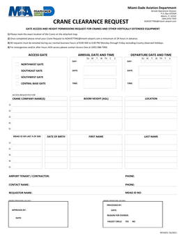 CRANE CLEARANCE REQUEST AOAVETTING@Miami-Airport.Com GATE ACCESS and HEIGHT PERMISSIONS REQUEST for CRANES and OTHER VERTICALLY EXTENDED EQUIPMENT