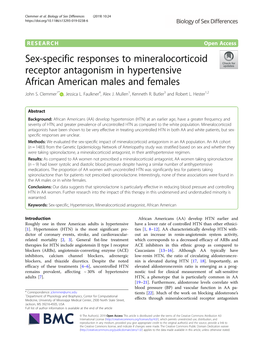 Sex-Specific Responses to Mineralocorticoid Receptor Antagonism in Hypertensive African American Males and Females John S