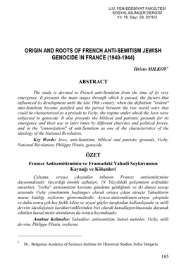 Origin and Roots of French Anti-Semitism Jewish Genocide in France (1940-1944)