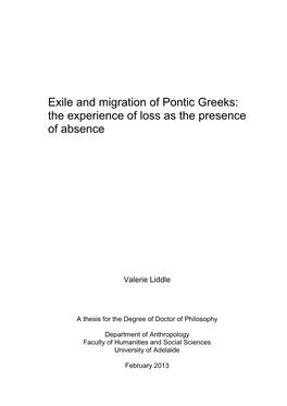 Exile and Migration of Pontic Greeks: the Experience of Loss As the Presence of Absence