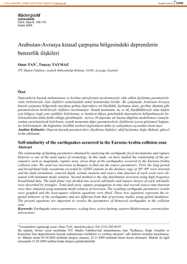 Arabistan-Avrasya Kıtasal Çarpışma Bölgesindeki Depremlerin Benzerlik Ilişkileri