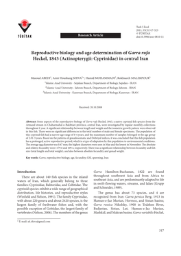 Reproductive Biology and Age Determination of Garra Rufa Heckel, 1843 (Actinopterygii: Cyprinidae) in Central Iran