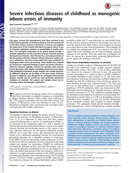 Severe Infectious Diseases of Childhood As Monogenic Inborn Errors of Immunity