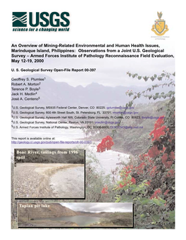 An Overview of Mining-Related Environmental and Human Health Issues, Marinduque Island, Philippines: Observations from a Joint U.S