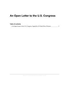 An Open Letter to the U.S. Congress