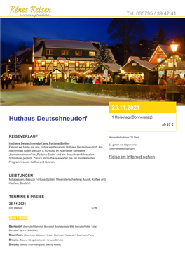 Huthaus Deutschneudorf 1 Reisetag (Donnerstag) Ab 67 €