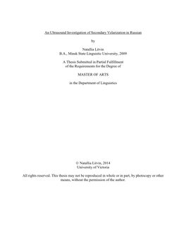 An Ultrasound Investigation of Secondary Velarization in Russian