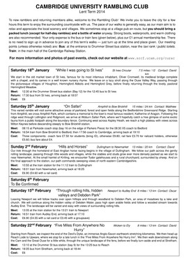 CAMBRIDGE UNIVERSITY RAMBLING CLUB Lent Term 2014