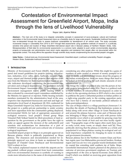 Contestation of Environmental Impact Assessment for Greenfield Airport, Mopa, India Through the Lens of Livelihood Vulnerability Nupur Jain, Aparna Watve
