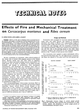 Effects of Fire and Mechanical Treatment on Cercocarpus Montanus and Ribes Cereum