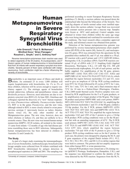 Human Metapneumovirus in Severe Respiratory Syncytial Virus