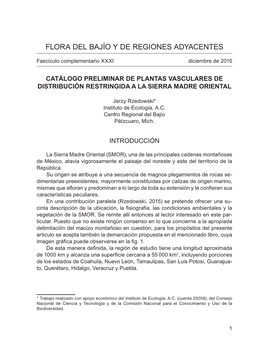 Catálogo Preliminar De Plantas Vasculares De Distribución Restringida a La Sierra Madre Oriental