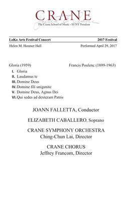JOANN FALLETTA, Conductor ELIZABETH CABALLERO, Soprano