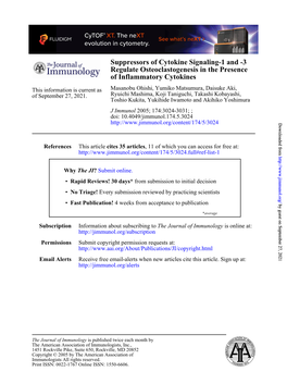 Suppressors of Cytokine Signaling-1 and -3 Regulate Osteoclastogenesis in the Presence of Inflammatory Cytokines