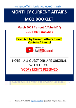 Monthly Current Affairs Mcq Booklet