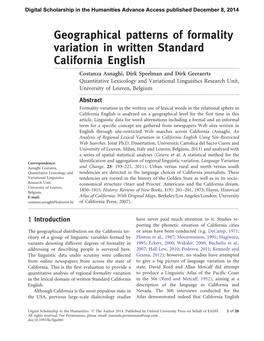 Geographical Patterns of Formality Variation in Written Standard California English