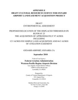 Appendix E Draft Cultural Resources Survey for Oxnard Airport Land/Easement Acquisition Project