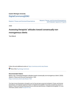 Assessing Therapists' Attitudes Toward Consensually Non-Monogamous Clients