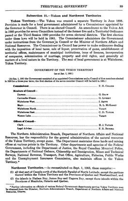 TERRITORIAL GOVERNMENT 89 Subsection 11.—Yukon And