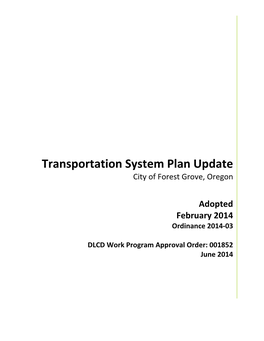Transportation System Plan Update City of Forest Grove, Oregon