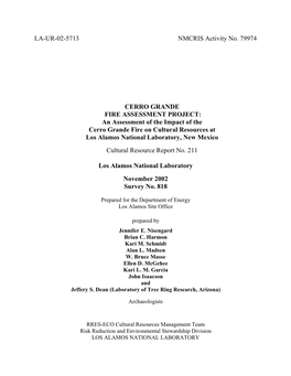 CERRO GRANDE FIRE ASSESSMENT PROJECT: an Assessment of the Impact of the Cerro Grande Fire on Cultural Resources at Los Alamos National Laboratory, New Mexico