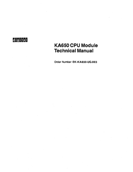 KA650 CPU Module Technical Manual