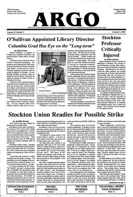 ARGO Newspaper Campus Activities Stockton State College Officeg-200 Pomona, New Jersey 08240 1(609)652-4560