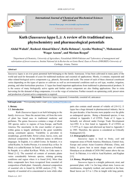 Kuth (Saussurea Lappa L.): a Review of Its Traditional Uses, Phytochemistry and Pharmacological Potentials