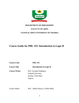 Course Guide for PHL 152: Introduction to Logic II