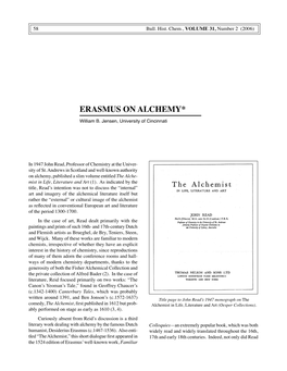 ERASMUS on ALCHEMY* William B