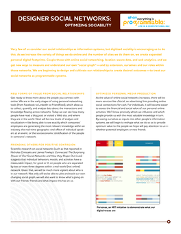 Designer Social Networks: Optimizing Sociability