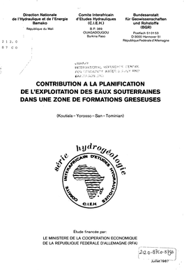 Lique Et De L'energie D'etudes Hydrauliques Fur Geowissenschaften Bamako (C.I.E.H.) Und Rohstoffe République Du Mali B