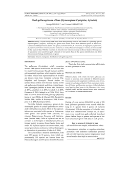 Herb Gallwasp Fauna of Iran (Hymenoptera: Cynipidae, Aylacini)