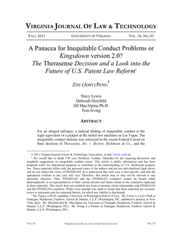 A Panacea for Inequitable Conduct Problems Or Kingsdown Version 2.0? the Therasense Decision and a Look Into the Future of U.S