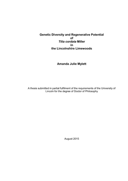 Genetic Diversity and Regenerative Potential of Tilia Cordata Miller in the Lincolnshire Limewoods
