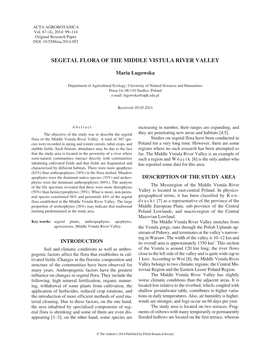 Segetal Flora of the Middle Vistula River Valley