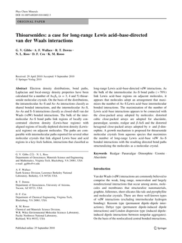 Thioarsenides: a Case for Long-Range Lewis Acid–Base-Directed Van Der Waals Interactions