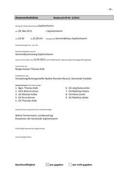 Anwesenheitsliste Niederschrift Nr