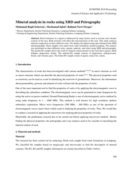 Mineral Analysis in Rocks Using XRD and Petrography