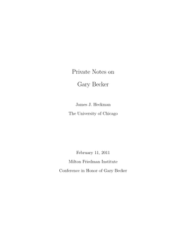 Private Notes on Gary Becker