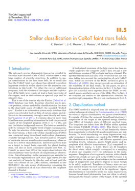 III.5 Stellar Classification in Corot Faint Stars Fields